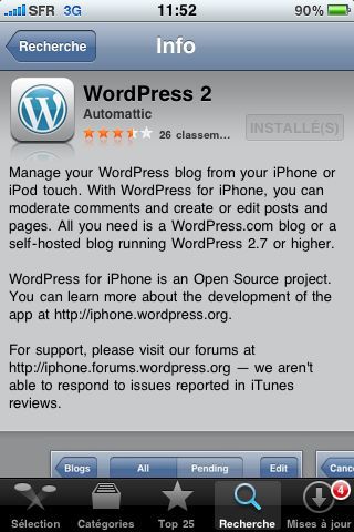 WordPress sur iPhone
